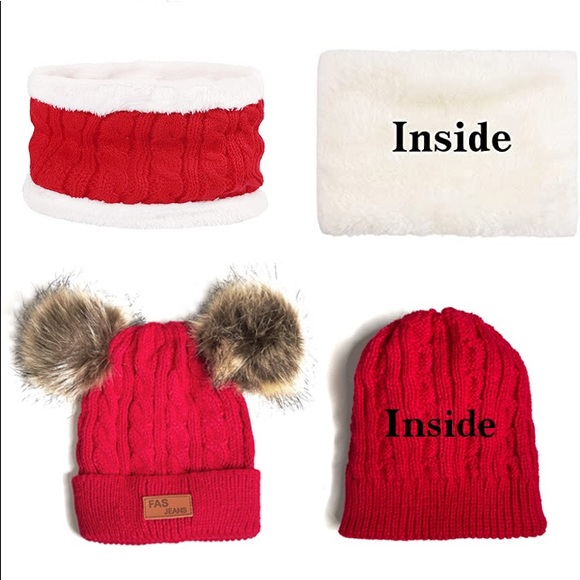 Red Winter Girls & Boys Warm Hats Set; Toddler Scarf Set - Picture 6 of 6